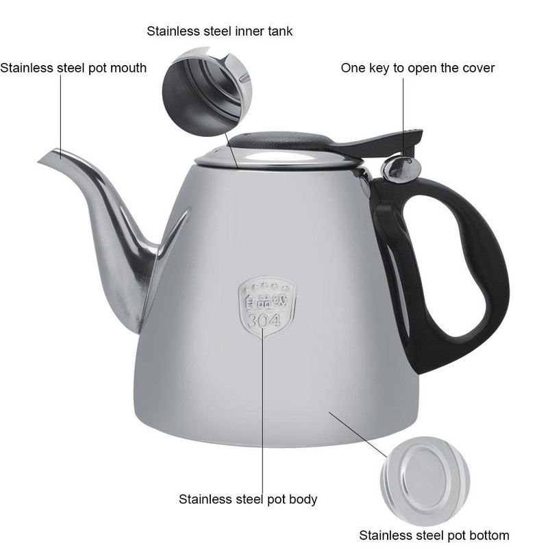 1.2L Stove-top Teapot Stainless Steel Tea Coffee Pot Kettle with