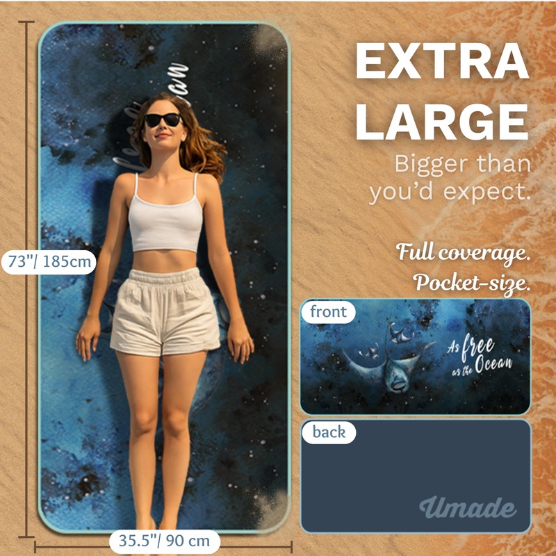 Umade Upgraded Microfiber Beach Towel (Large 73” x 35.5”) -