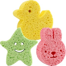 HOMSFOU Baby Bath Sponge, Skin Friendly Bath Scrubber for Newborn Babies, Wood Pulp, Good Foaming, Cute Bath Spoons for Bath Play
