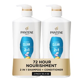Pantene 2-in-1 Shampoo & Conditioner, Classic Clean - Pro-V Nutrients for Dry, Color-Treated Hair, Healthy Looking Hair Every Wash, Antioxidant-Rich, 27.7 Oz Each, 2-Pack + Rescue Shot (0.5 Oz)
