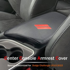 LEXLEY For Dodge 2015-2023 Challenger Interior Accessories Hash Mark Center Console Pad Waterproof Anti-Scratch Leather Protector Covers Armrest Box Cover-Carbon fiber