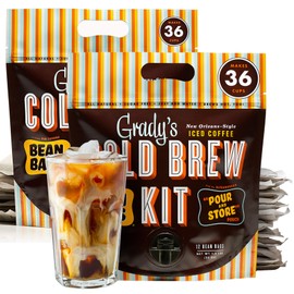 GRADY’S COLD BREW, New Orleans Style, 100% Arabica Ground Coffee & Chicory Pouches, 2 All-in-One Cold Brew Kits, each with 12 Easy-to-Brew Beans Bags, Makes 72 drinks