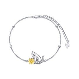 Cat Bracelet 925 Sterling Silver Cat Jewellery Cat Gifts for Women Cat Lovers, Sterling Silver