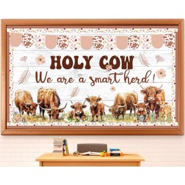Highland Cow Bulletin Board Set Holy Cow We are a Smart Herd Classroom Decorations Boho Highland Cow Paper Cutouts Farm Animal Classroom Bulletin Board for Office Home School Chalkboard Wall Door