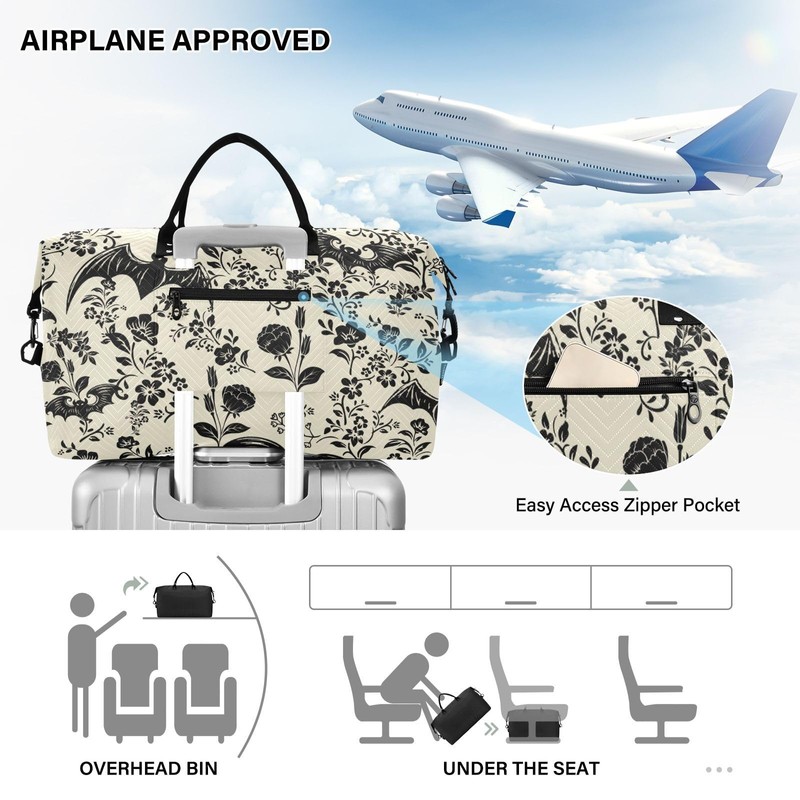 XUWU Goth Bat Quilted Travel Bags Weekender Duffle Bags