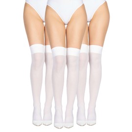 LORES Multipack Women's Microfibre Opaque Knee Socks Over Knee Thigh High Long Warm Socks for Girls Cosplay Stockings 60 DEN 3 Pairs, White
