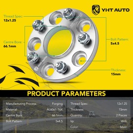 YHTAUTO 5x4.5 Hub Centric Wheel Spacers 15mm Fits Nissan & Infiniti Models, Altima, Sentra, Quest, 370Z, Q50 5x114.3mm Tire Spacers w/ 12x1.25 Studs 66.1 mm Hub Bore 5 Lug 2Pcs Silver Wheel Adapter