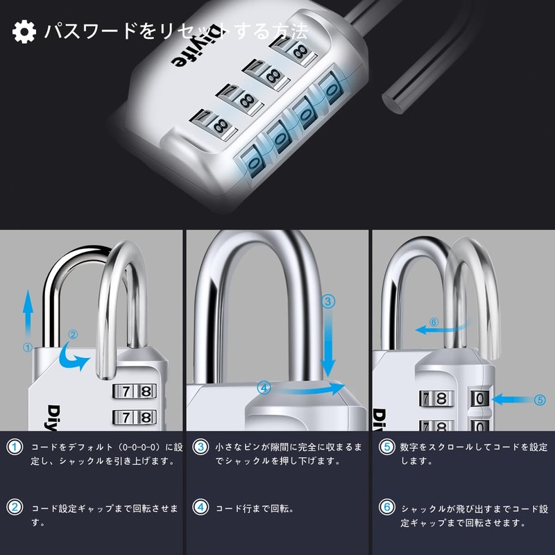 Diyife Padlock, Dial, Key, Combination Lock, 4 Digit Combination Lock,