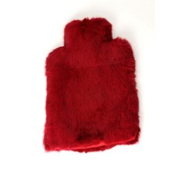 HAB & GUT JF002V Red Cover for Hot Water Bottle Real Fur Luxury Fluffy Rabbit without Bottle Large 42 x 25 cm Hot Water Bottle Cover
