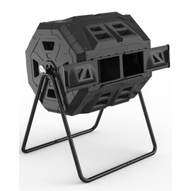 2021 Upgraded Tumbling Composter with Compost Thermometer - Dual Chamber Garden Compost Bin(43 Gal, Black)