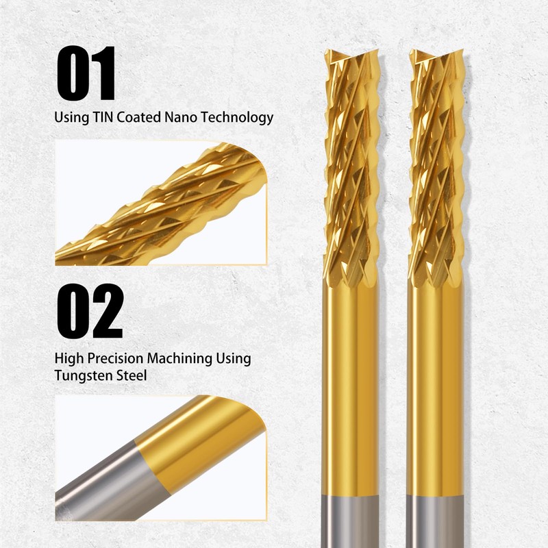 End Mill Sets,10Pcs Titanium Coat End Mill,1/8" Shank 0.6-1.5mm Micro