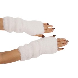 BelleVive Arm Warmers Women Fingerless Gloves Mink Velvet Y2K Pulse Warmer Long Arm Warmers Knitted Fingerless Thermal Gloves Warm Winter Gloves White, White