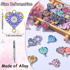 DanLingJewelry 42Pcs Random Color Enamel Heart Connector Charms Colorful Heart Link Charms for DIY Necklace Bracelet Jewelry Making