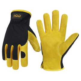 HANDLANDY Leather Gardening Gloves, Work Gloves for Men and Women, Scratch-Resistant Breathable Gloves for Garden, Yard, Mechanic, Construction (Yellow, M)