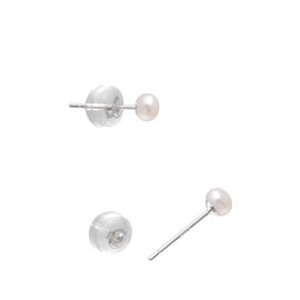 3-4MM Freshwater Cultured Half Round Button Pearls Stud Earrings, Sterling Silver Earrings for Women