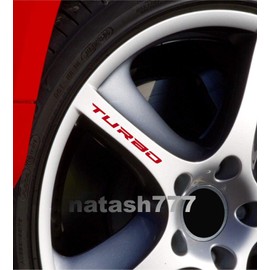 Turbo Decal Sticker Wheels Rims Racing Sport Car Sticker Emblem 4 PCS (RED)