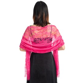 FAIRYGATE Women's Lace Shawl Mesh Fringe Shawls and Wraps Shawl with Tassels Floral Lace Shawl Scarf for Wedding Evening Party Gift Shawl Shawls for Weddings A0613