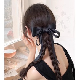 Aurakoi Hair Extension, Braid, Twin Tail Wig with Ribbon, Ducker Pin Type, Synthetic Hair, Ponytail Wig, Clip, Point Wig, Natural, Easy to Wear, Korean Style, Energetic, Cute, Perfect for Daily
