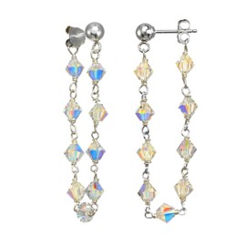 LTC Designs Sterling Silver Loop Drop Earrings Made With Austrian Crystal Aurora Borealis Linked Beads for men, Women, and Friends