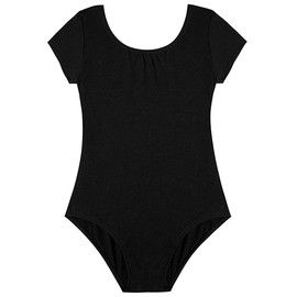 Mulnall Maglia da danza basic a maniche corte per balletto, per bambini, in cotone, per danza, Maniche corte, colore nero., 8-10 anni