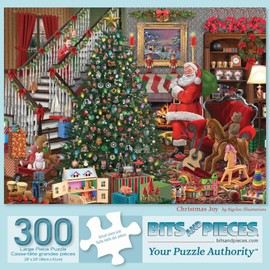 Bits and Pieces - 300 Piece Jigsaw Puzzle for Adults 18" x 24" - Christmas Joy - 300 pc Santa Visiting Presents Tree Jigsaw by Artist Bigelow Illustrations