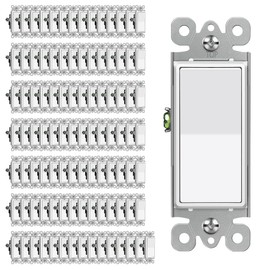 CML Decorator Paddle Rocker Light Switches, 15 Amp Single Pole Switch, 15A 120/277V, On/Off Interrupter, UL Listed, White, 100 Pack
