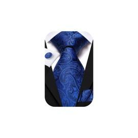 Hi-Tie - Juego de gemelos de seda para hombre, 70 pulgadas, para negocios, bodas, fiestas, Azul (Paisley), Medium