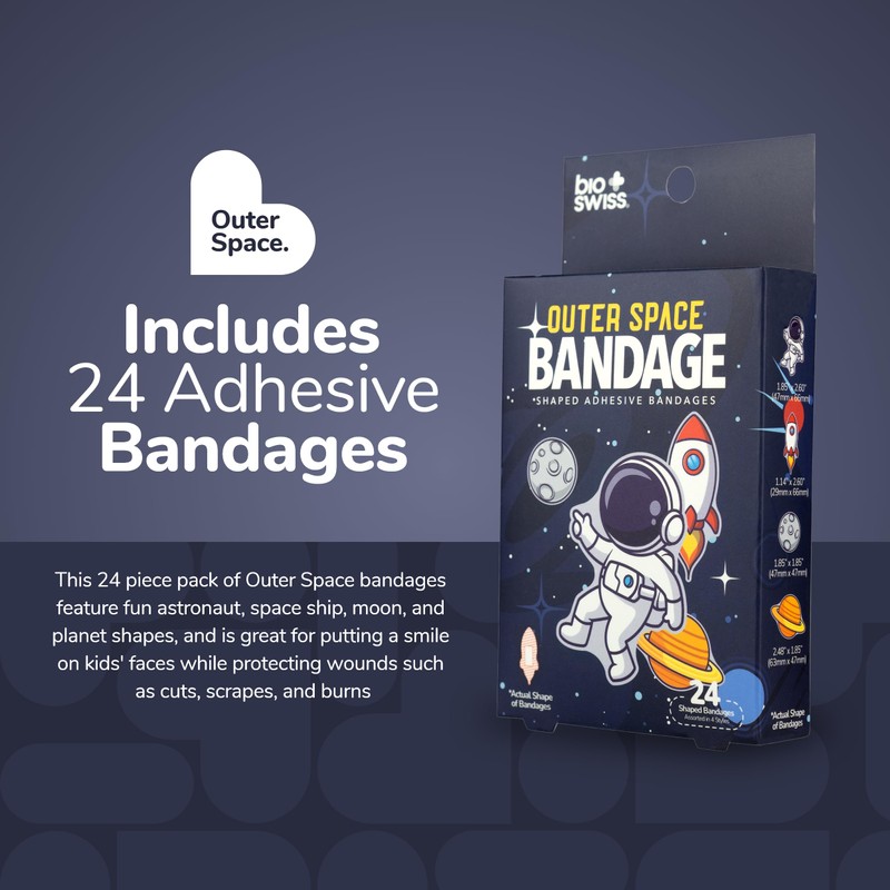 BioSwiss Bandages, Outer Space Shaped Self Adhesive Bandage Set, Latex