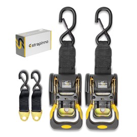 Strapinno 2PCS Retractable Ratchet Straps (1 7/8 in x 4 ft) Heavy Duty Transom Tie Downs with Extension Straps, Bolt Set & Safety Latch S-Hooks,for Boat,ATV, Trailers, Break Strength 3,000LBS/1,360KG