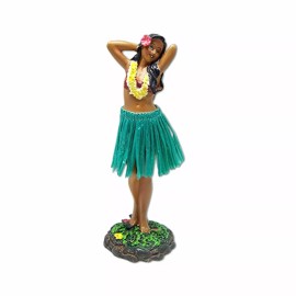 Hawaiian Leilani Posing Green Skirt Hula Girl Dashboard Doll 7" from Maui Hawaii