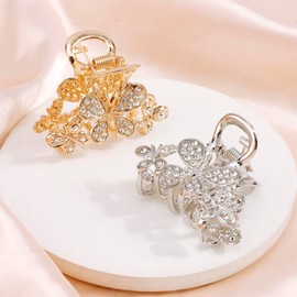 Vovii Bling Hair Clips Rhinestone Hair Claw Clips for Women, Sparkling Hair Clips Glitter Hair Claw Clips for Hair, Mini Sparkly Diamond Crystal Hair Clips for Women (Sliver，Gold)