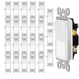 KCMYTONER 3 Way Switch,24PK 15A Rocker Interrupter Light Switches,Decorative Light Switch, 120-277V, Decorator Paddle Rocker,On/Off Wall Switch, Self-Grounding, Residential/Commercial Grade(White)