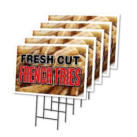 Fresh Cut French Fries 5 Pack of 18" x 24" Yard Sign & Stake Outdoor Plastic Window | Advertise Your Business | Stake Included Image On Both Sides | Made in The USA