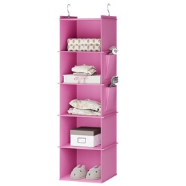 YOUDENOVA Hanging Closet Organizer, 5-Shelf Closet Hanging Storage Shelves, Light Pink