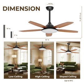 Electactic Ceiling Fans with Lights,52 Inch Modern Ceiling Fan with Remote Control, 3CCT,Timer,Quite Reversible DC Motors, 6 Speeds Ceiling Fan for Bedroom, Living Room,Grain
