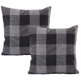 PLUSHCEWT Set of 2 Classic Plaids Cushion Covers, 50*50cm Checked Square Cushion Cases, Plaid Cushion Cover Throw Pillow Covers Cushion Case Striped Decorative Pillowcase Check Home Decor (Black grey)