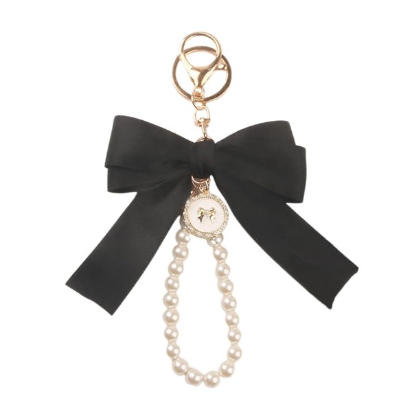 QRH Cute Lily Sakura Flower Keychain for Women Pearl Bow