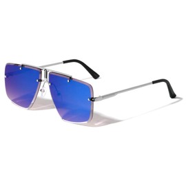 Sunglasses Luxe Kansas Square Rimless Diamond Edge Cut Lens Aviator (Blue Silver)