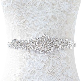 Pardecor Rhinestone Belt Bridal Crystal Pearl Wedding Sash Bead Trim Women Gowns Sash (350 Silver)