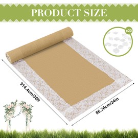 Aisle Runner for Wedding Ceremony 30 Ft x 34In 2000 Pcs White Fake Petals Wedding Decorations Linen Runway Carpet with Lace for Beach Garden Church Reception Craft Outdoor Indoor (30 Ft x 34In)