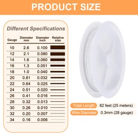 sourcing map Artistic Wire 82ft Length 28 Gauge Stainless Steel Craft Jewelry Wrapping Wire Tarnish Resistant Beading for Jewelry Making Supplies Crafting, White