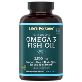 Lifes Fortune Suplemento de concentrado de Omega 3 de aceite de pescado (2500 mg, 120 cápsulas blandas), alta potencia, ácidos grasos EPA y DHA -...  