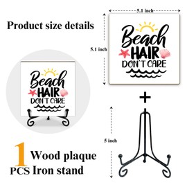 Wooden Table Signs Office Desk Decor - Beach Hair Don’t Care, Vacation Gifts Beach Gifts for Friends Coworker, Summer Decor Table Centerpieces Desk Decorations for Home Beach Coastal -mup18