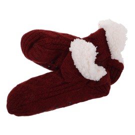 LIFKOME Fleece Thermal Socks Non Slip Slipper Socks Stocking Stuffers Thermal Socks for Women Stockings Stuffers for Adults Velvet Bottom Socks Knitted Slipper Socks Polyester Red