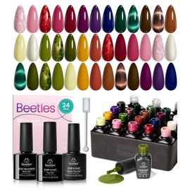 beetles Gel Polish Beetles Cat Eye Gel Nail Polish Set, 20 Colors Gel Polish Nail Set Burgundy Brown Green Nail Polish Glitter Pearl Nail Manicure with Base Coat Matte&No Wipe Top Coat Soak off UV Gel