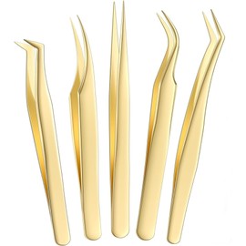 Lash Tweezers Set 5PCS Eyelash Extension Tweezer Kit Stainless Steel Curved Straight for DIY,Eyebrow,Nails,Electronics,Laboratory Work,Jewelry-Making,Craft,Soldering (5-GT1)