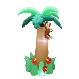 6 Foot Tall Jumbo Summer Party Inflatable Palm Tree with Monkey Coconut and Flower Pre-Lit LED Lights Outdoor Indoor Lawn Yard Holiday Decoration Blow up Home Garden Decor