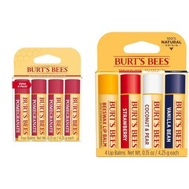 Burt's Bees Bálsamo labial para el día de San Valentín, granada, hidratante labial con cera de abejas y bálsamo labial de origen regalos del día de San Valentín, cera de abejas, fresa, coco y pera y