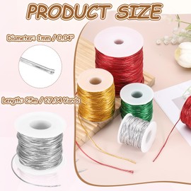 HARFINGTON 1mm Metallic Elastic Cords, Tinsel Elastic Stretch String Cord Thread Braiding Rope for Craft Making Gift Wrapping Ornaments, Silver Tone, 27 Yards