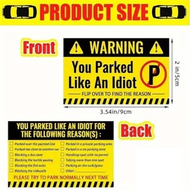 You Parked Like an Idiot, 100PCS Bad Parking Cards, Funny Prank Parking Cards （Yellow)